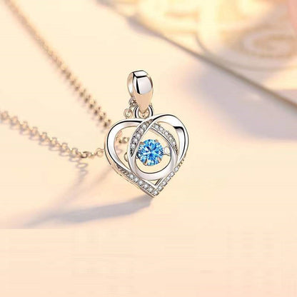 Women Luxury Love Rhinestones Beating Heart-shaped Necklace