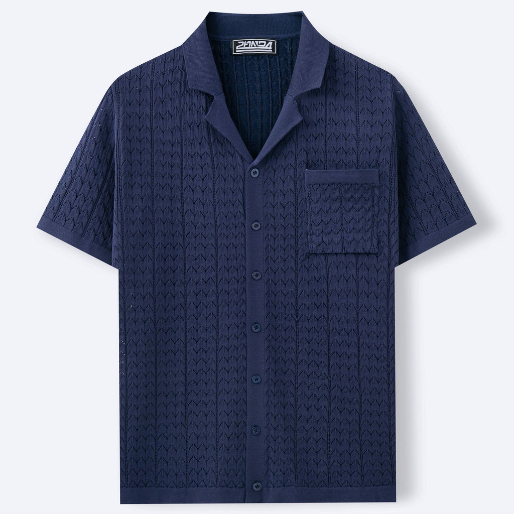 Summer New Short Sleeve Cuban Collar Knitted Polo Shirt