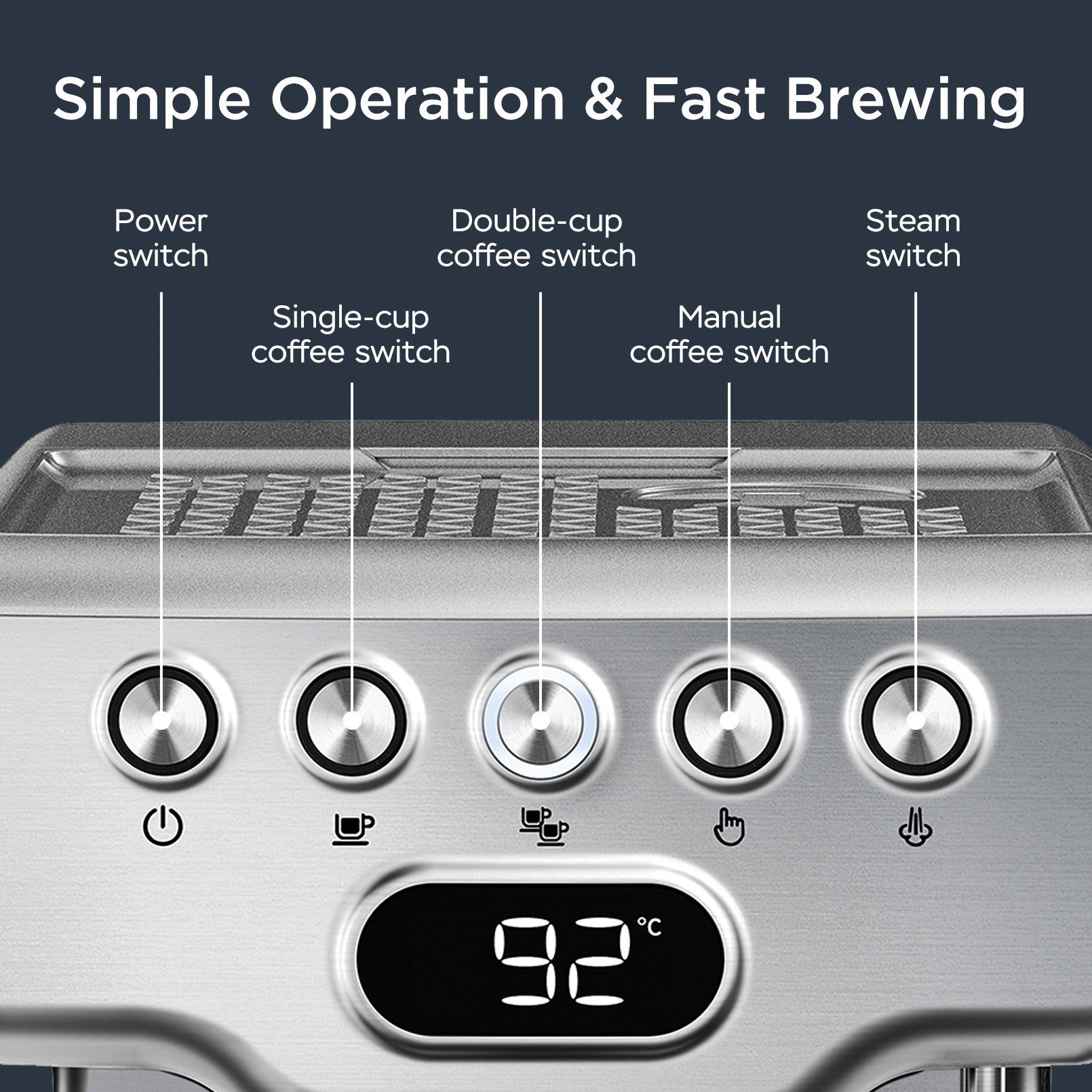20 Bar Espresso Machine with Milk Frother for Latte/Cappuccino/Macchiato - 1.8L Tank, Stainless Steel Home Espresso Maker