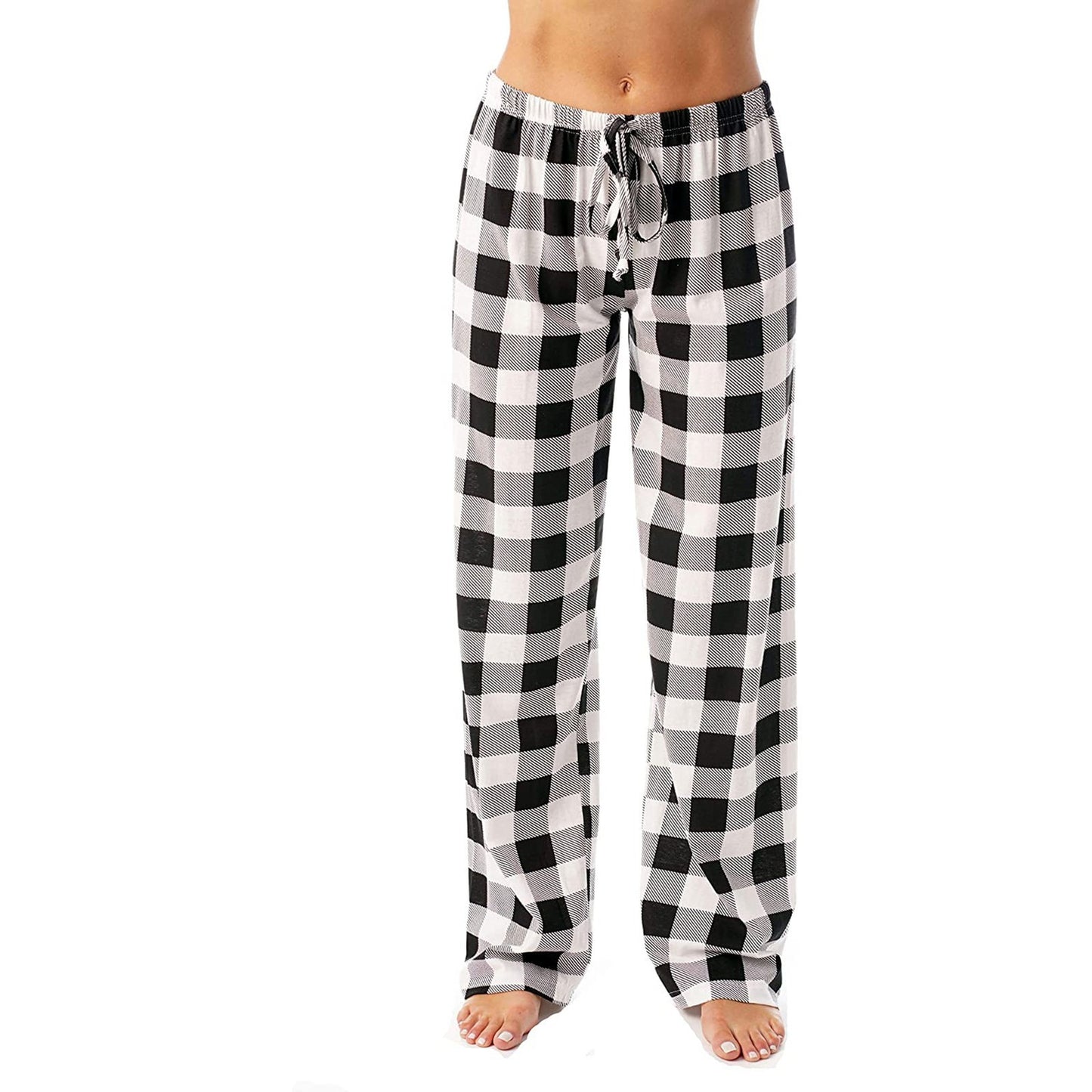 Drawstring Plaid Print Trousers Casual Loose Sports Home Pants Women