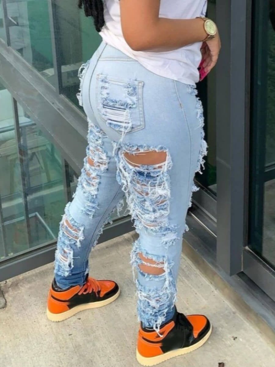Women's Ripped Slim-Fit Gradient Jeans