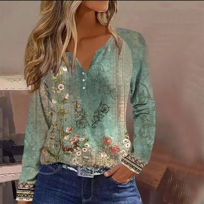 Casual Printed Long-sleeved T-shirt Top