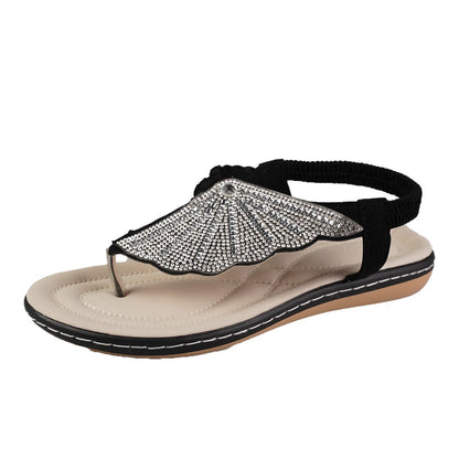 Rhinestone Shell Flip-Flops: Stylish Summer Beach Sandals for Women