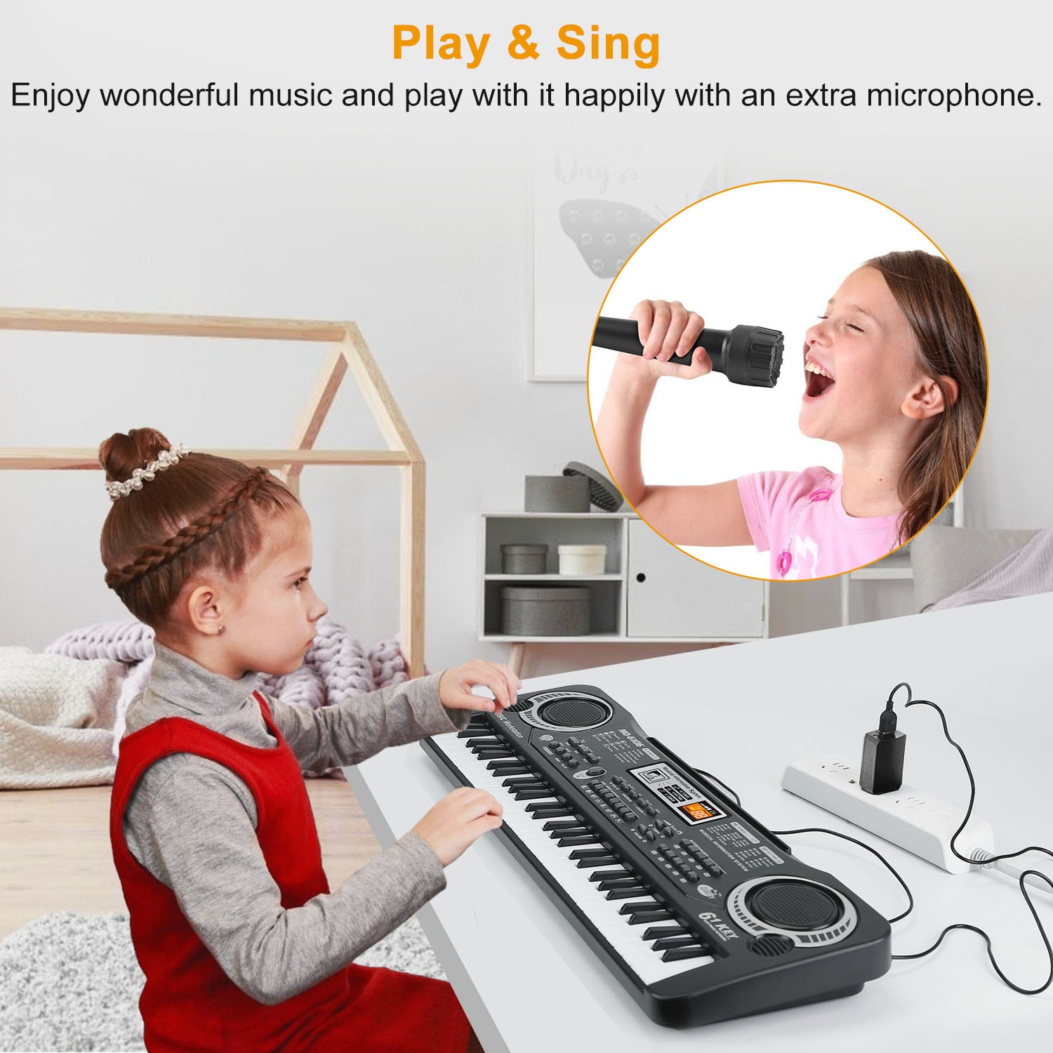 61 Keys Digital Music Electronic Keyboard Electric Piano Musical Instrument Kids Learning Keyboard With Microphone For Beginners Kids Girls Boys Adults