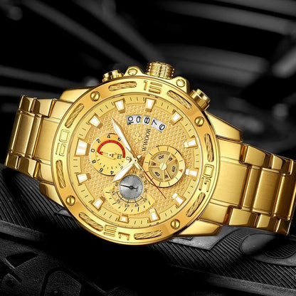 Top Fashion Luxury Men's Gold Stainless Steel Watch