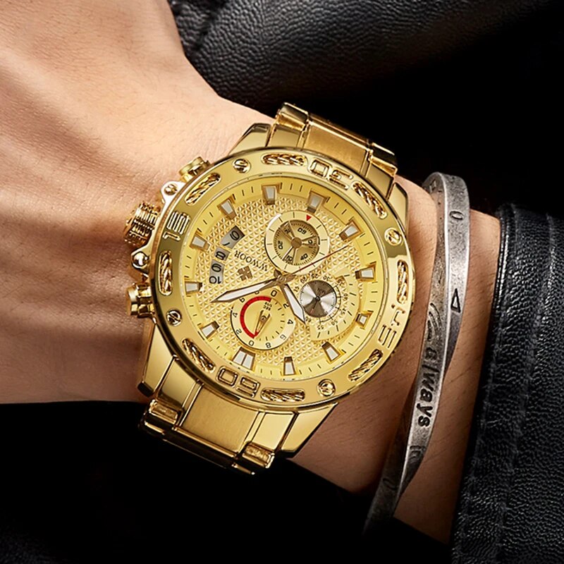 Top Fashion Luxury Men's Gold Stainless Steel Watch