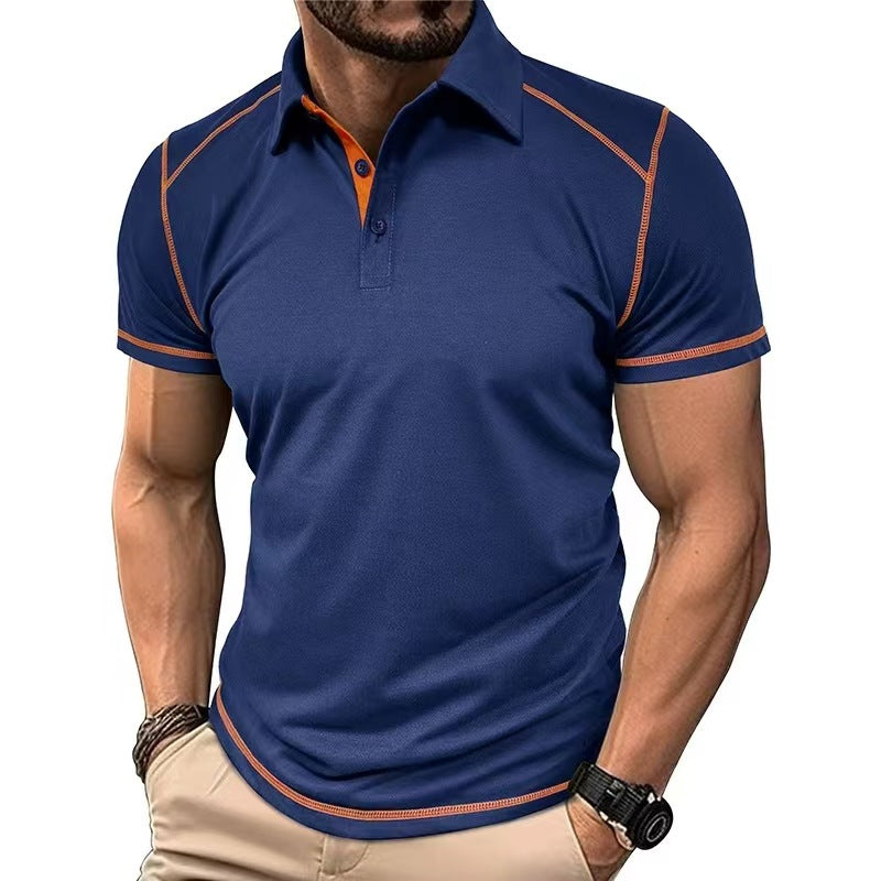 Men's Lapel Contrast Color Polo Shirt Short Sleeve