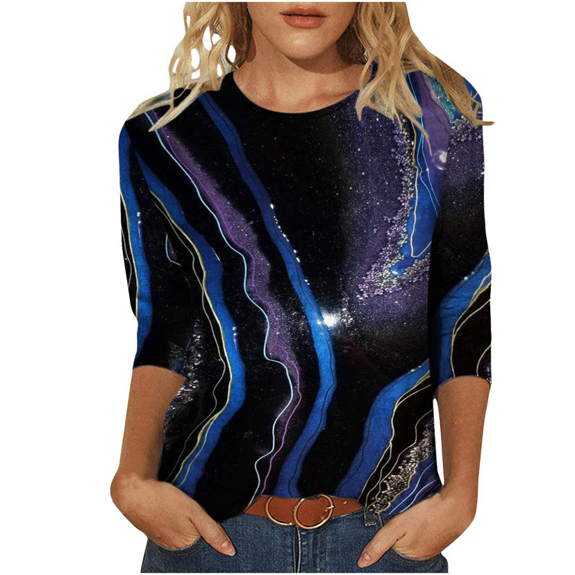 Women's Fashion Slim Fit Slimming Round Neck Printed Top