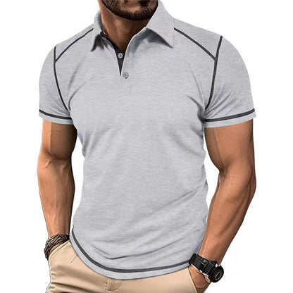 Men's Lapel Contrast Color Polo Shirt Short Sleeve