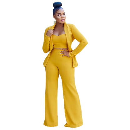 Jacket Vest Wide Leg Pants Three Piece Set