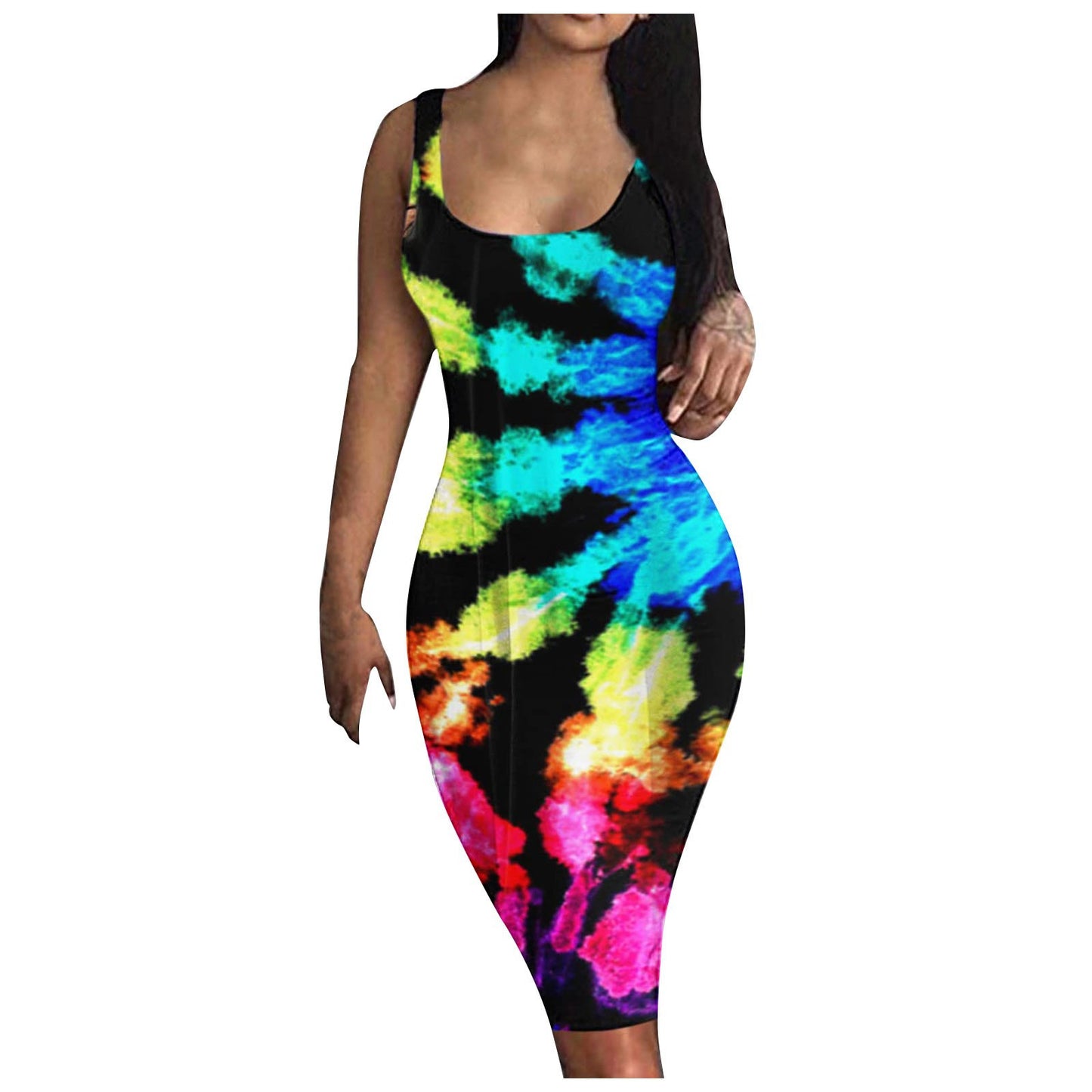 Solid Color Printing Long Sling Dress