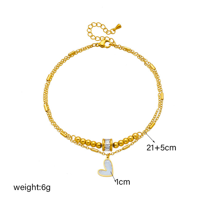 Fashion Jewelry Boho Classic Love Heart Ankle Chain Double Layer Chain Bracelet Anklet Charm Tassel Leg Chain On Foot Chain Women Party Jewelry Accessories