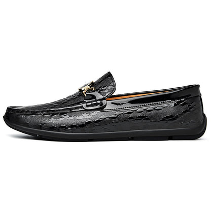 Men's Fashion Round Toe Slip-on Breathable Stitching Leather Shoes