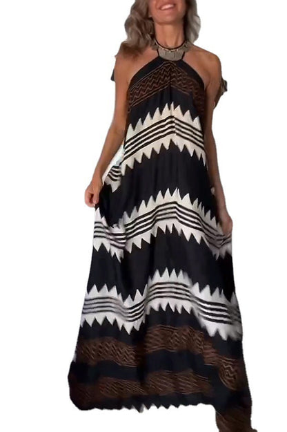 Women's Halterneck Printed Expansion Skirt For Vacation Beach Dress