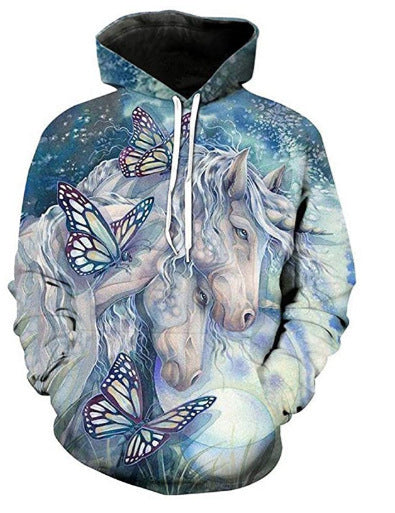 3D Color Skull Printed Hood Pocket Pullover Sweater