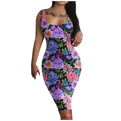 Solid Color Printing Long Sling Dress