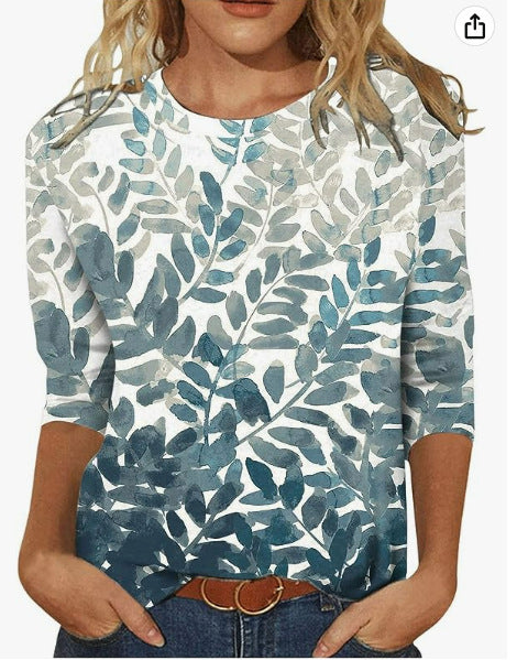 Women's Fashion Slim Fit Slimming Round Neck Printed Top