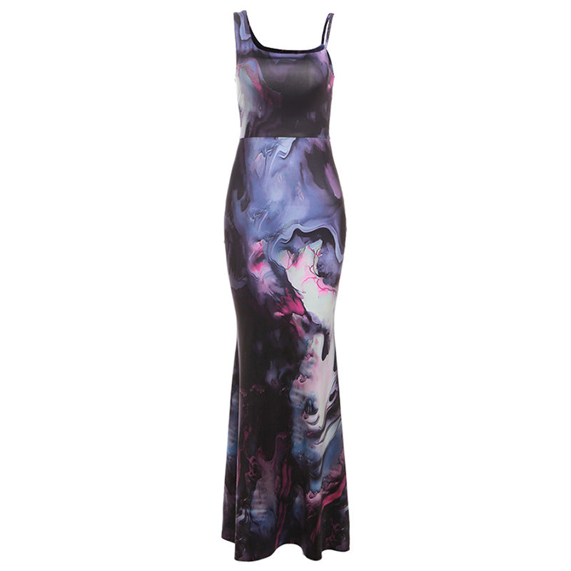 Women's Sling Off-neck Fashion Printing Dress