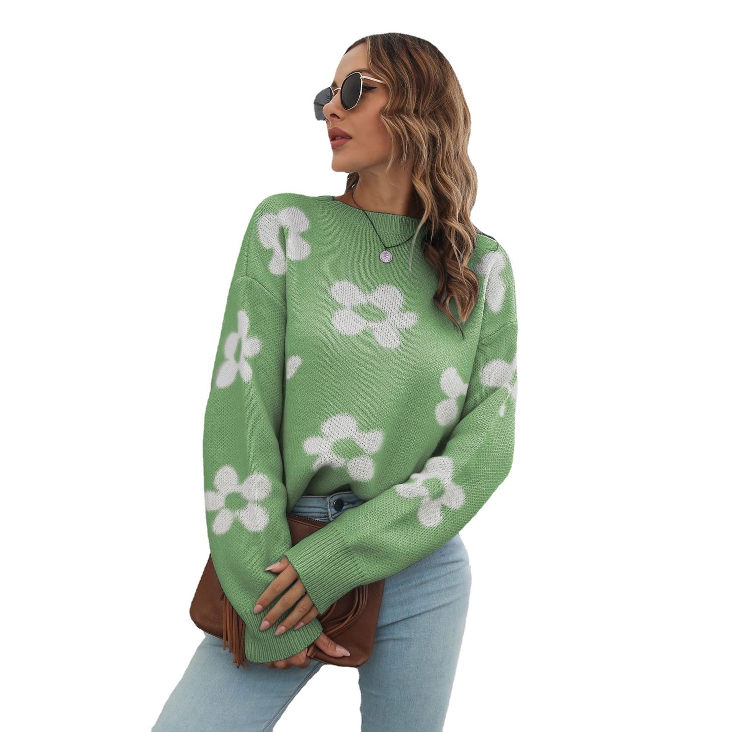 Flower Brocade Sweater Women's Loose Long Sleeve