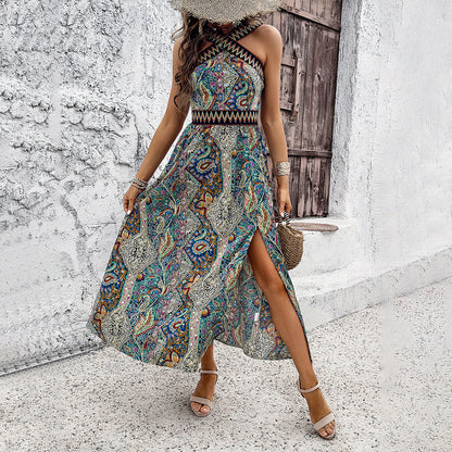 Women's Fashion Casual Floral Print Split Dress