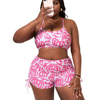 Spaghetti-strap Floral Print Plus Size Swimsuit Women's Boxer Suit