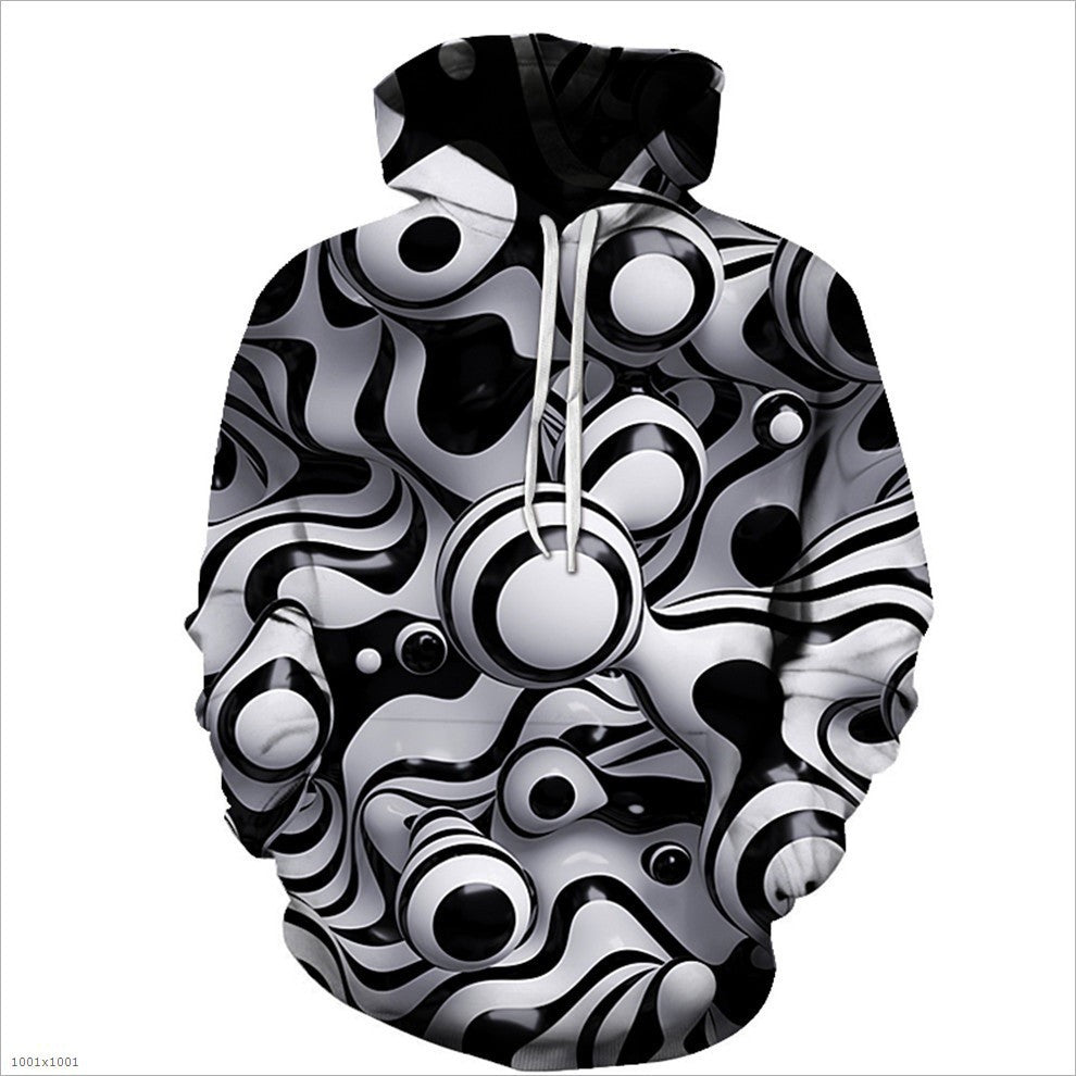 3D Color Skull Printed Hood Pocket Pullover Sweater