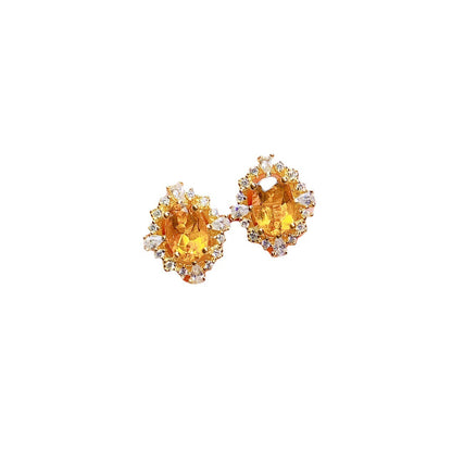 Natural Citrine Stud Earrings S925 Silver Inlaid Main Stone 57