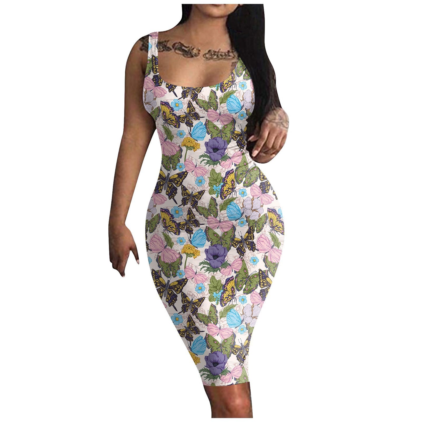 Solid Color Printing Long Sling Dress