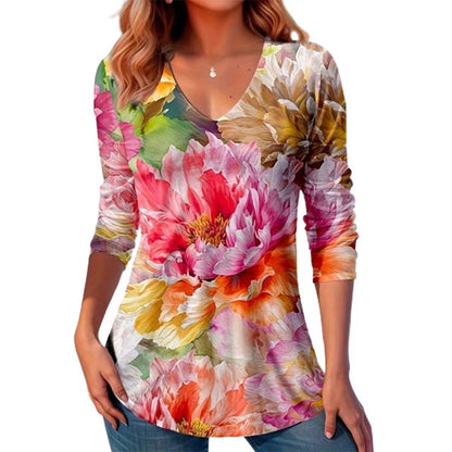 Women's V-neck Printed Top