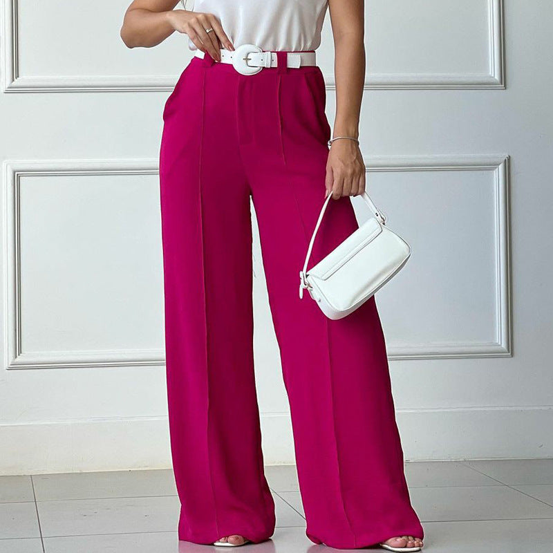 Solid Color Loose Pleated Wide-leg Casual Pants