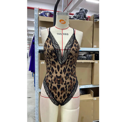 Women Leopard Lace Lingerie With Steel Ring Detail