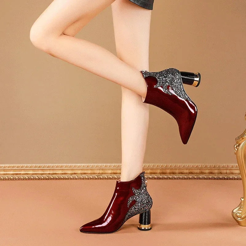 Shiny Sequined High Heel Ankle Boots