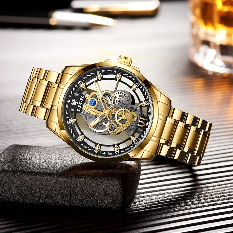 Men Gold Skeleton Retro Man Watch