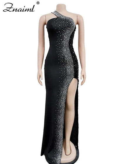 Luxury Sparkly Evening Wedding Celebrity Sequined Diamonds High Split Mermaid Long Dress