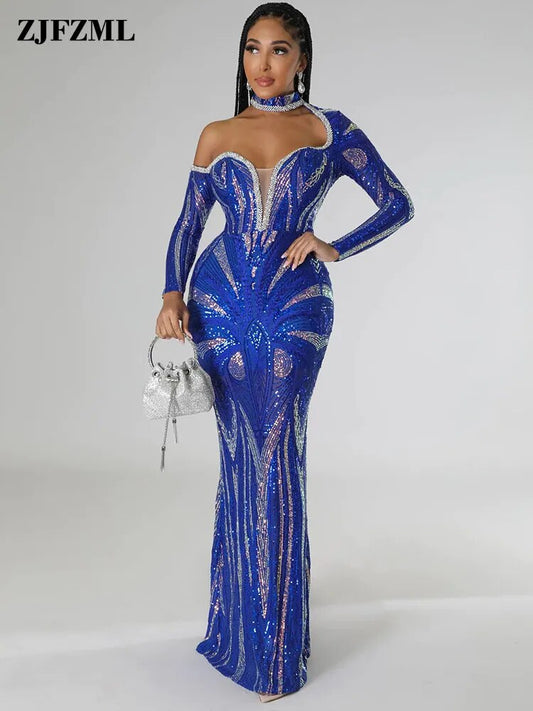 Glamorous Diamond Rhinestone Sequin Party Dress - Luxury Mermaid Evening Wear