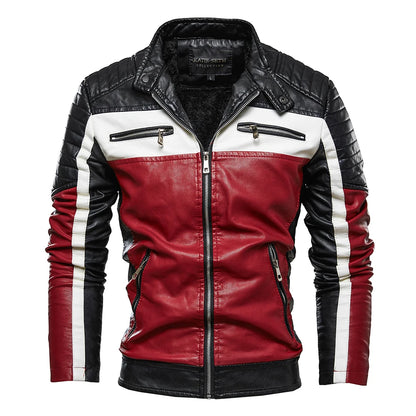 Men's Stand Collar Vintage Faux Leather Slim Fit Casual Biker Jackets