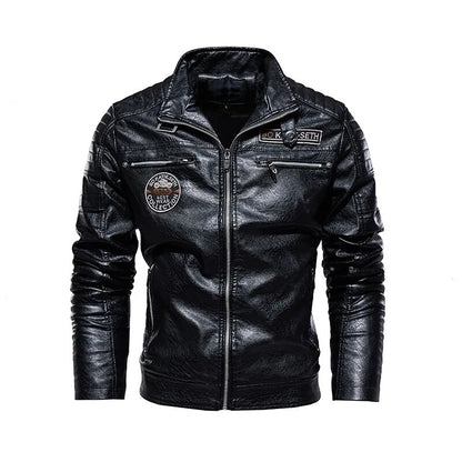 Men Winter Fleece Motorcycle Faux Leather Jacket