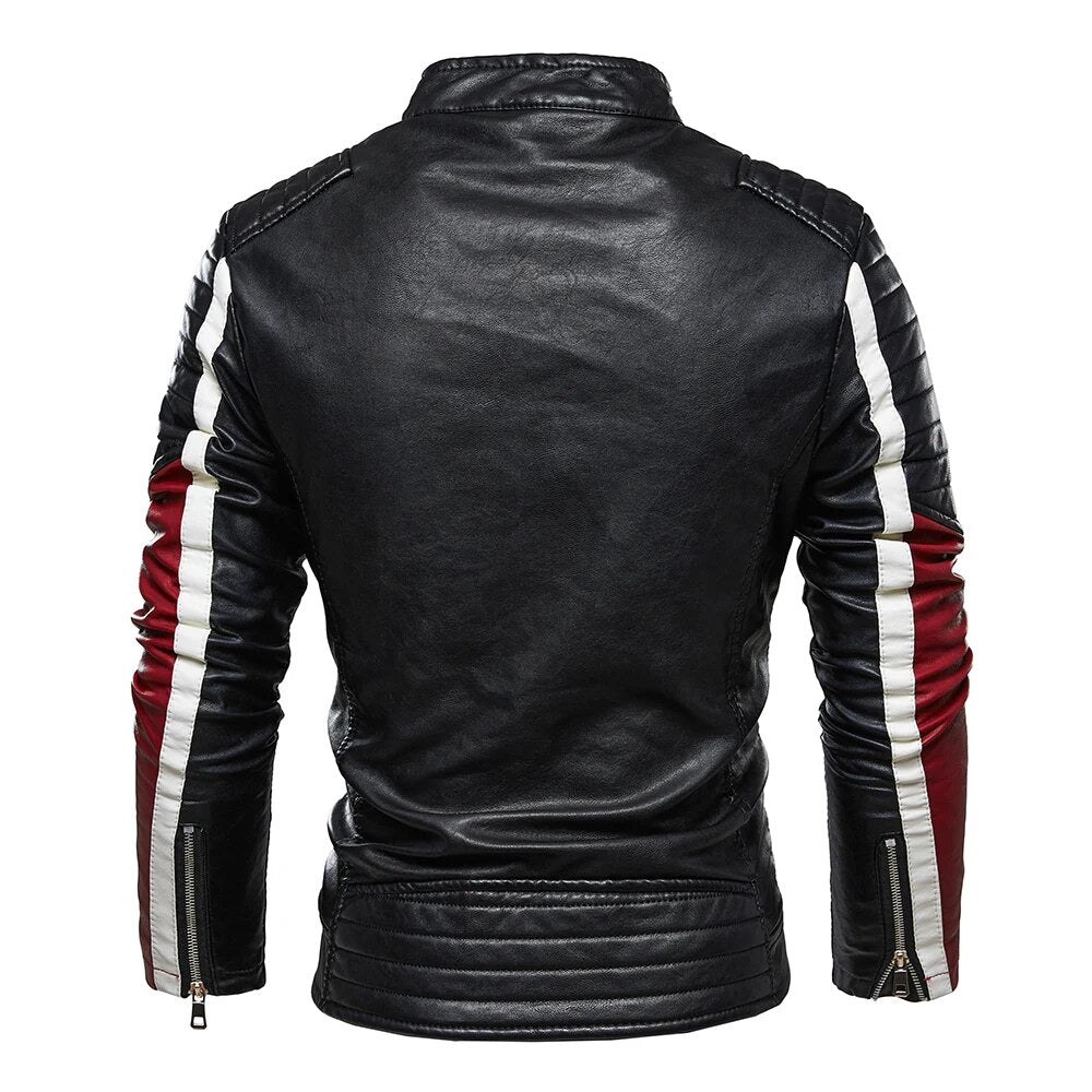 Men's Stand Collar Vintage Faux Leather Slim Fit Casual Biker Jackets