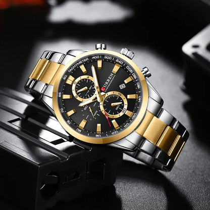 Casual Sporty Style Stainless Steel Band Men's Chronograph Watch with Date