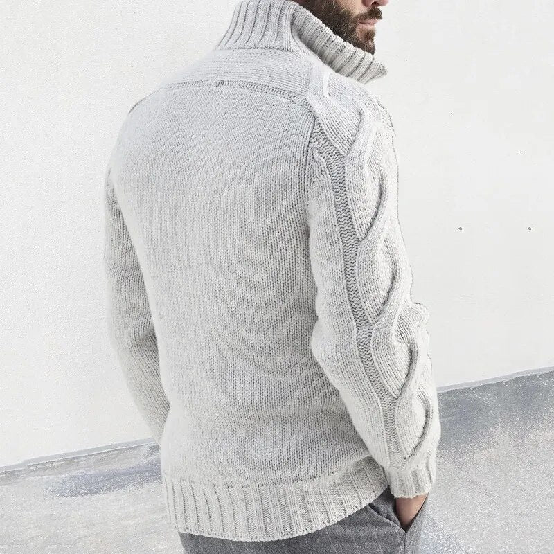 Stylish Men's Thick Knitted Turtleneck Zip Sweater.