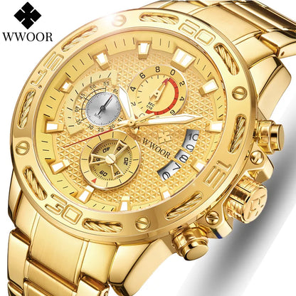 Top Fashion Luxury Men's Gold Stainless Steel Watch