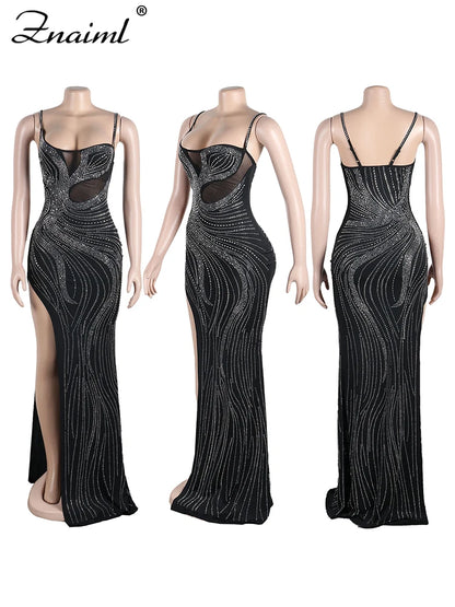 Luxury Evening Wedding Guest Dress for Women Sexy Diamonds Rhinestones Formal Occasion Night Club Party Birthday Dresses