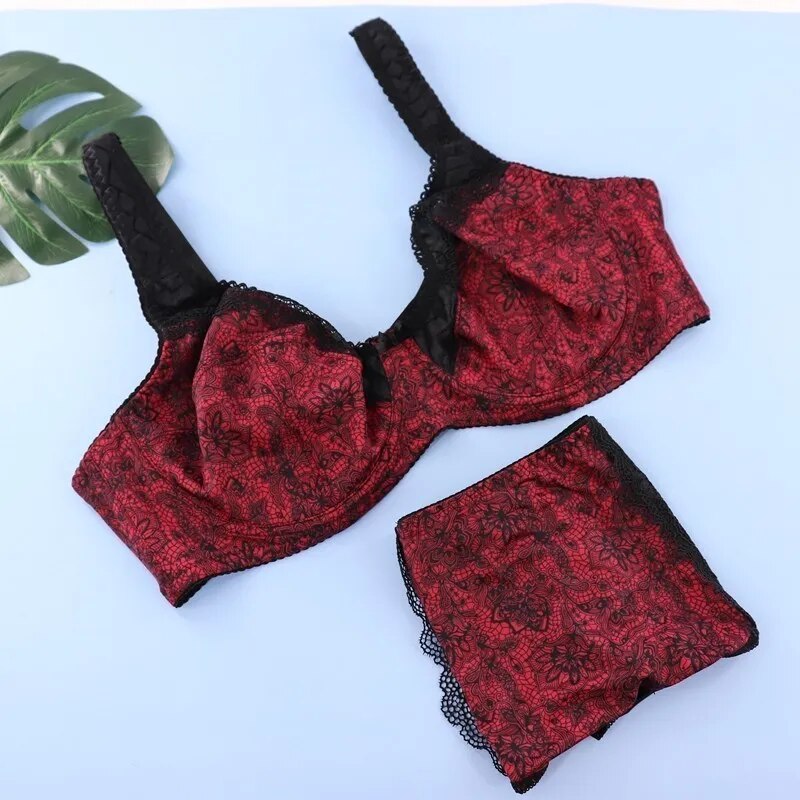 Women Floral Print Lace Bra and Panty Set