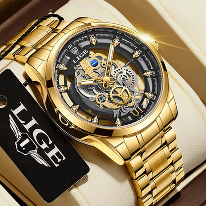 Men Gold Skeleton Retro Man Watch