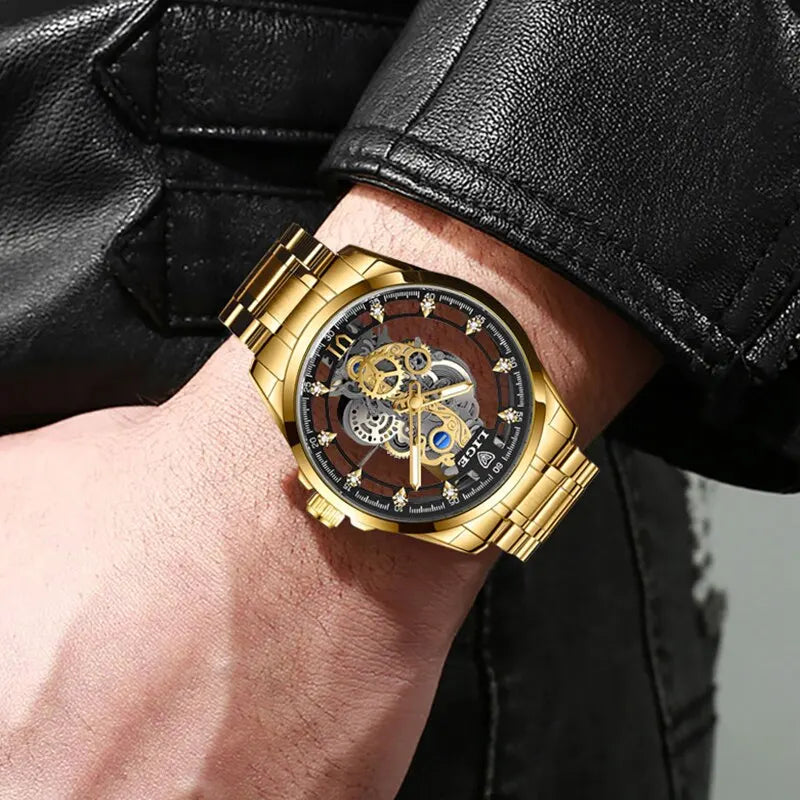 Men Gold Skeleton Retro Man Watch