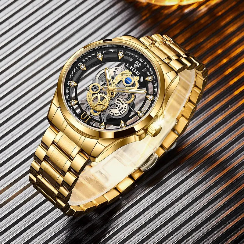 Men Gold Skeleton Retro Man Watch