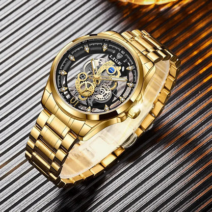 Men Gold Skeleton Retro Man Watch