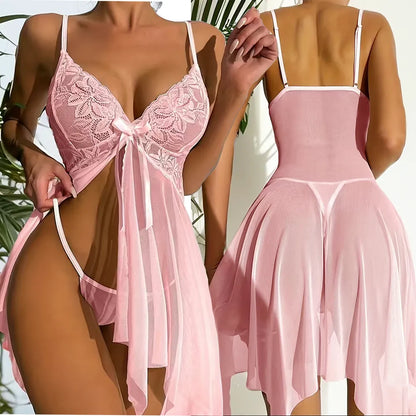 Woman Transparent  Babydoll Lace Sleepwear