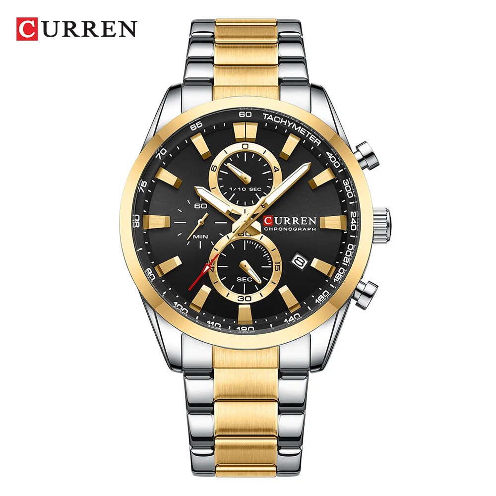 Casual Sporty Style Stainless Steel Band Men's Chronograph Watch with Date