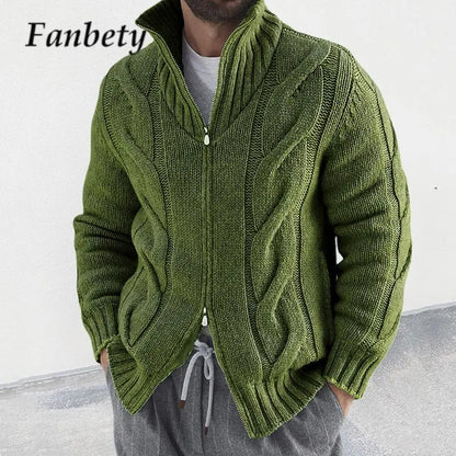 Stylish Men's Thick Knitted Turtleneck Zip Sweater.